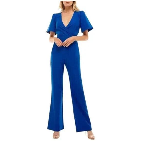 Socialite NWOT Royal Blue Surplice V Neck Short Sleeve Jumpsuit Size XS - Picture 1 of 6
